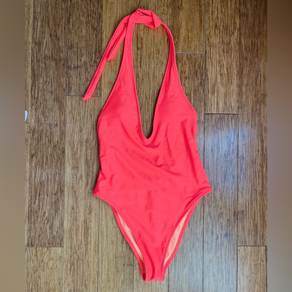 Aerie One Piece Plunge Bathing Swim Suit Small Orange